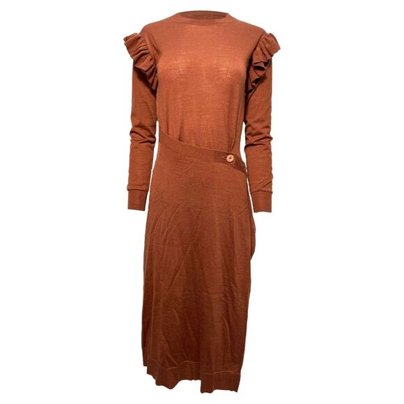 Ulla Johnson Leo Midi Dress in Brown Wool